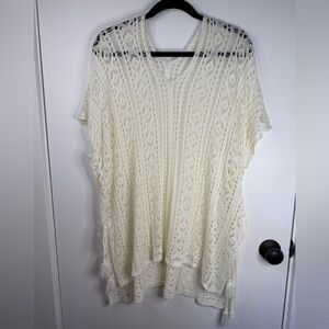 Cream Crochet Knit Tassel Poncho Cover Up Boho Beach Festival One Size